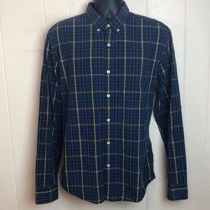 J Crew XL Slim Fit Long Sleeve Buttondown Plaid Shirt Green Navy
